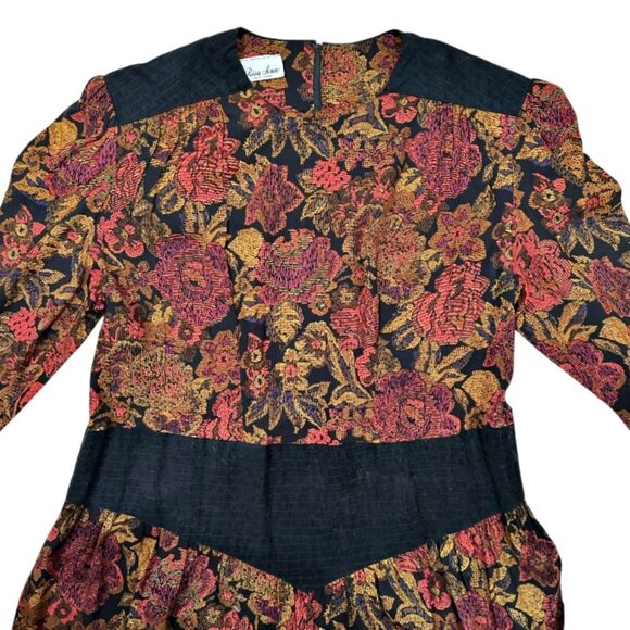 Dark Floral MIDI Dress Size 18.5 Romantic Vampire Whimsigoth Risa Ann VTG 80s - Picture 3 of 8
